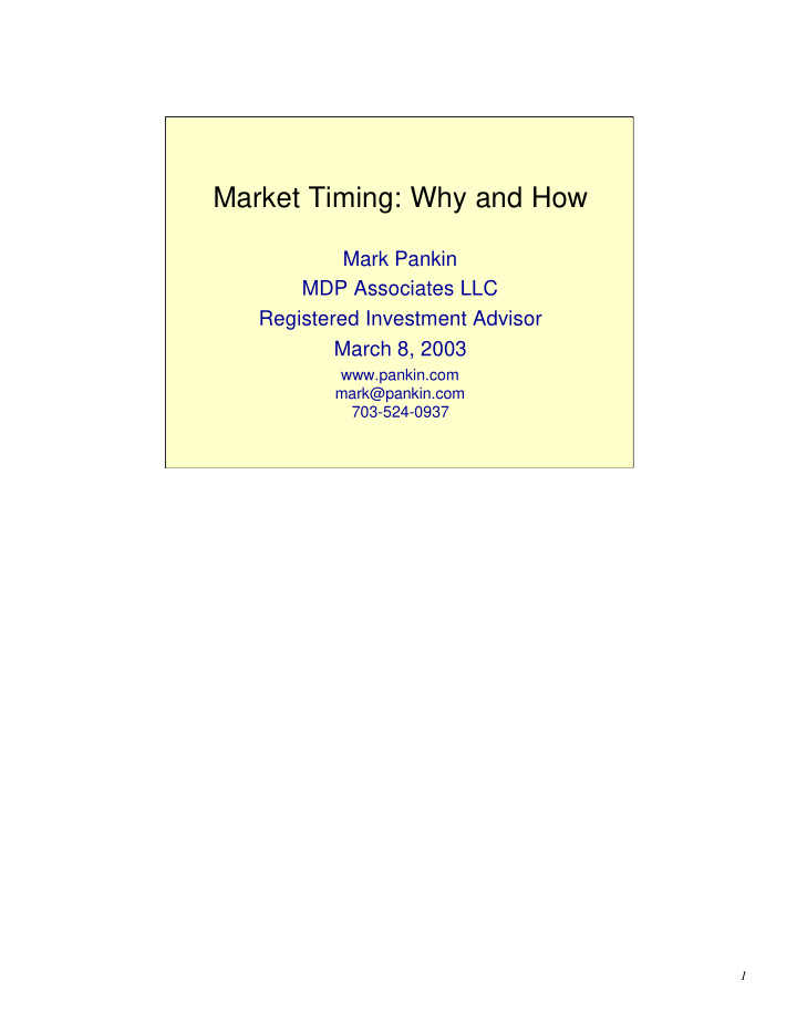 market timing why and how