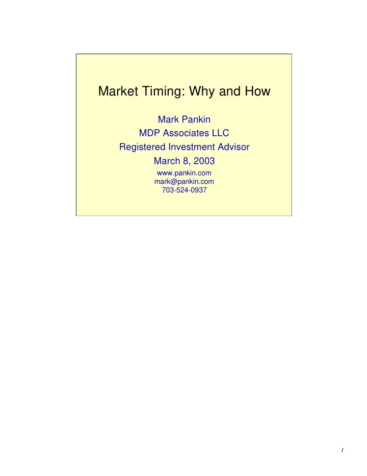 market timing why and how
