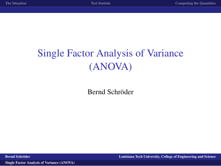 single factor analysis of variance anova
