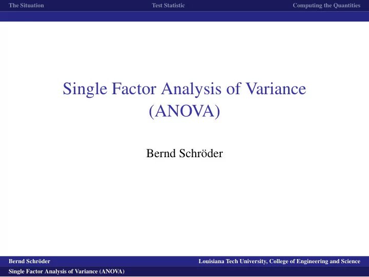 single factor analysis of variance anova