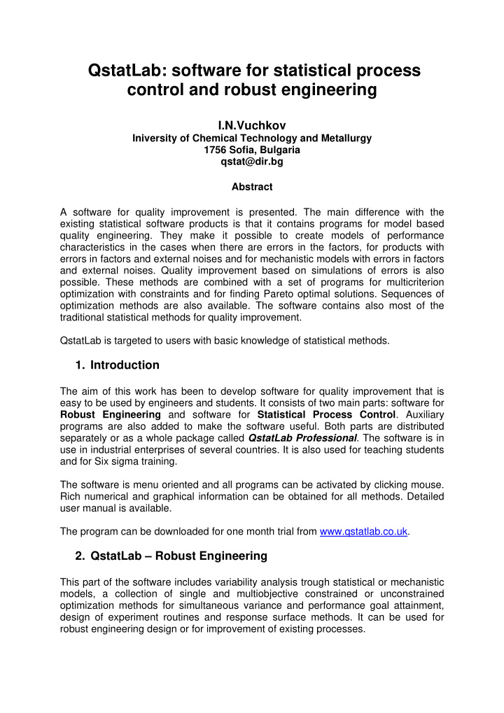 qstatlab software for statistical process control and