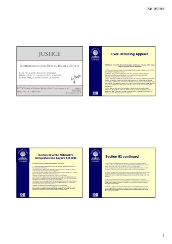 JUSTICE  Ever-Reducing Appeals  Immigration and Human Rights Update  94B Appeal from within the