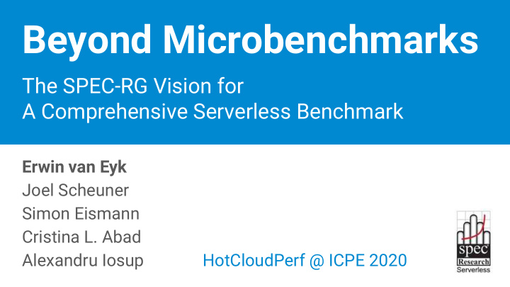 beyond microbenchmarks