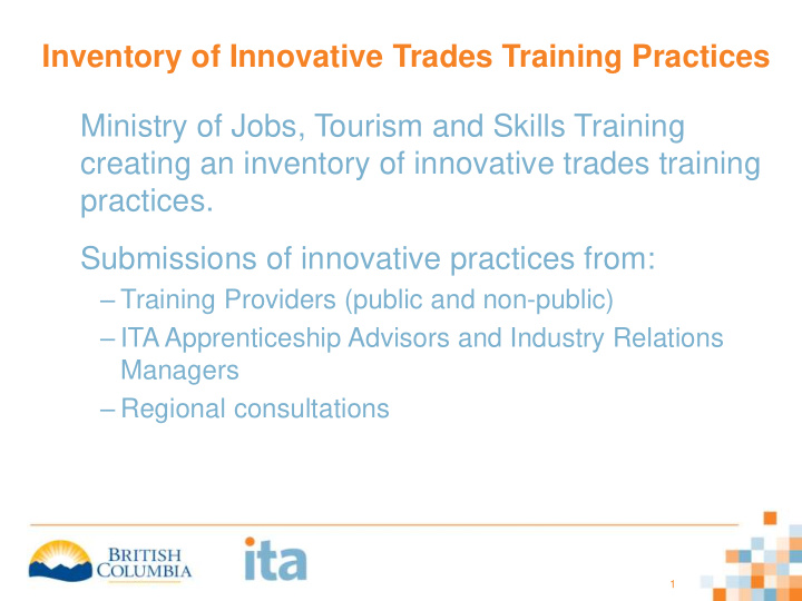 inventory of innovative trades training practices