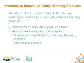 Inventory of Innovative Trades Training Practices  Ministry of Jobs, Tourism and Skills Training