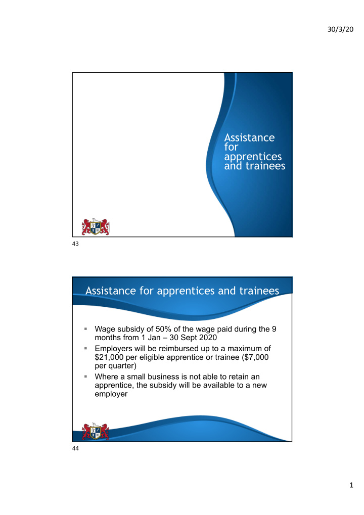 assistance for apprentices and trainees