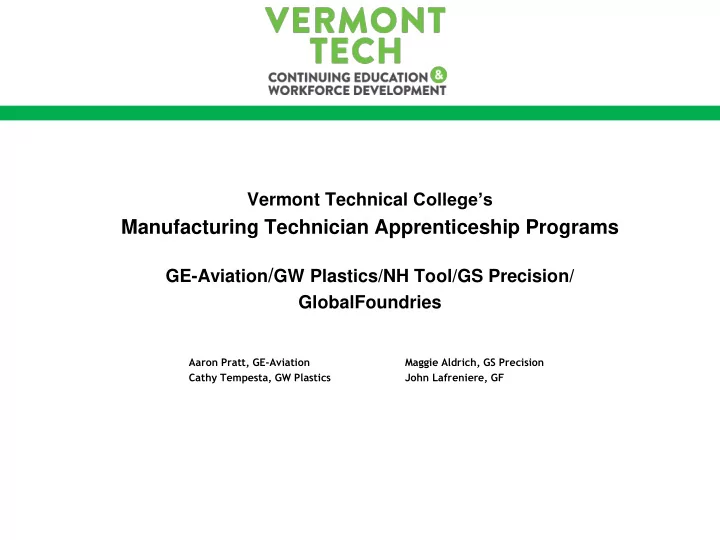 manufacturing technician apprenticeship programs