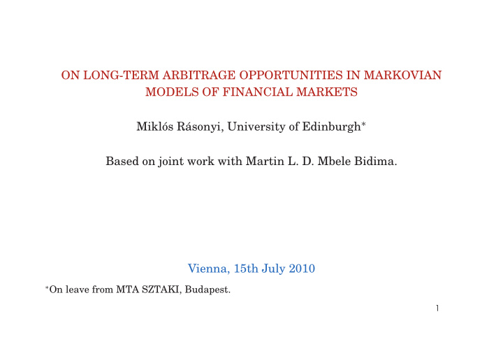 on long term arbitrage opportunities in markovian models
