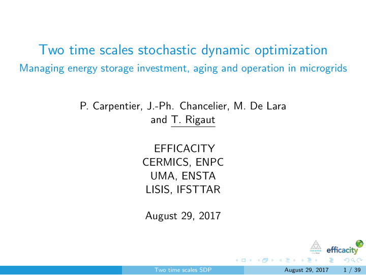 two time scales stochastic dynamic optimization