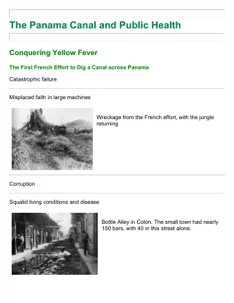 The Panama Canal and Public Health  Conquering Yellow Fever  The First French Effort to Dig a Canal