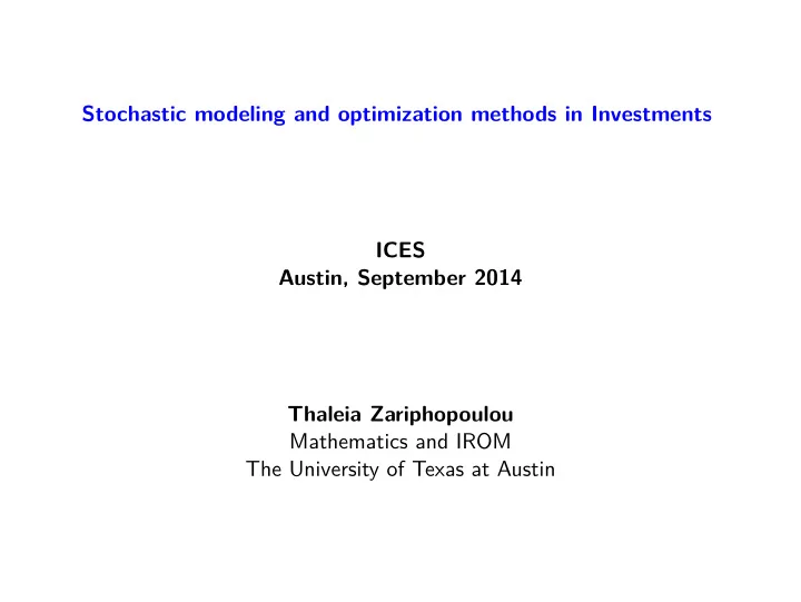 stochastic modeling and optimization methods in