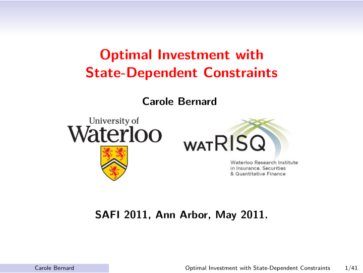 optimal investment with state dependent constraints