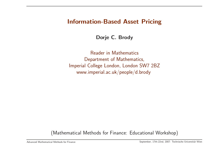 information based asset pricing