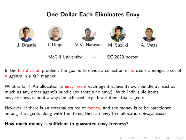 one dollar each eliminates envy