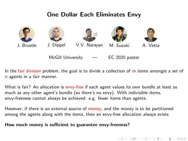 one dollar each eliminates envy