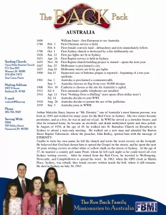 AUSTRALIA  1606  William Jansz - first European to see Australia  1788  Feb. 3  First Christian