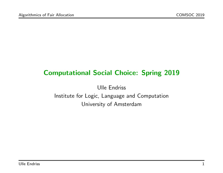 computational social choice spring 2019