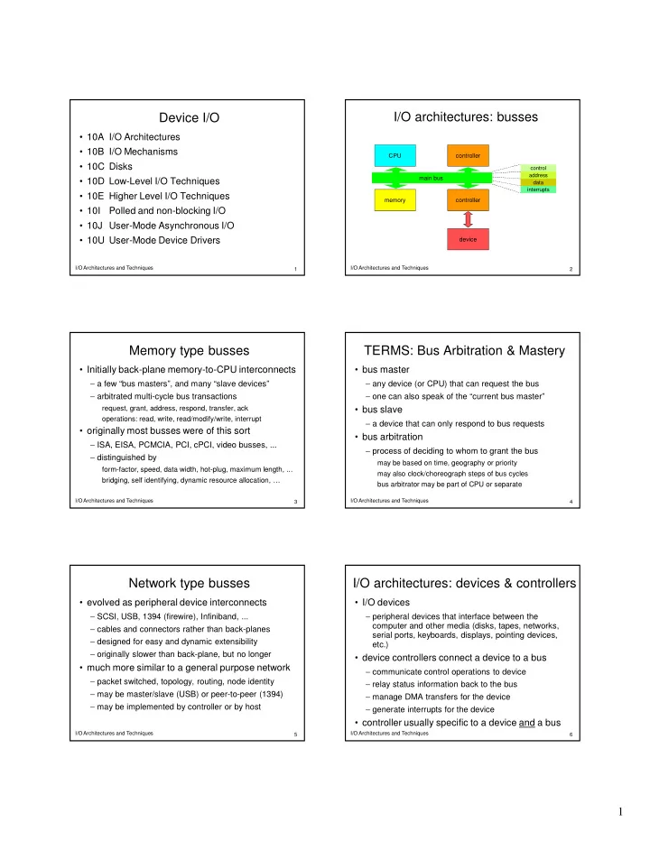 device i o i o architectures busses