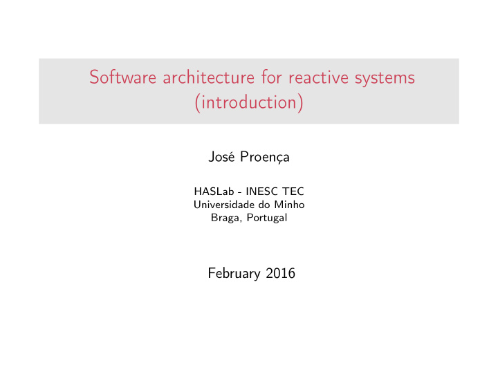 software architecture for reactive systems introduction