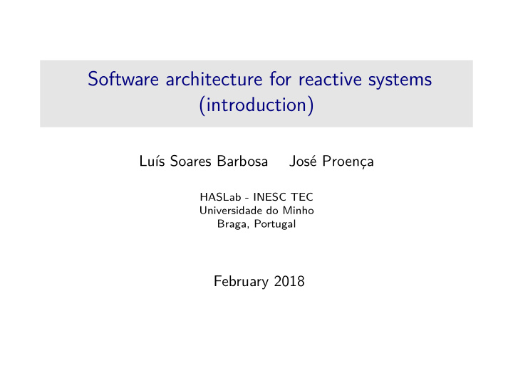 software architecture for reactive systems introduction