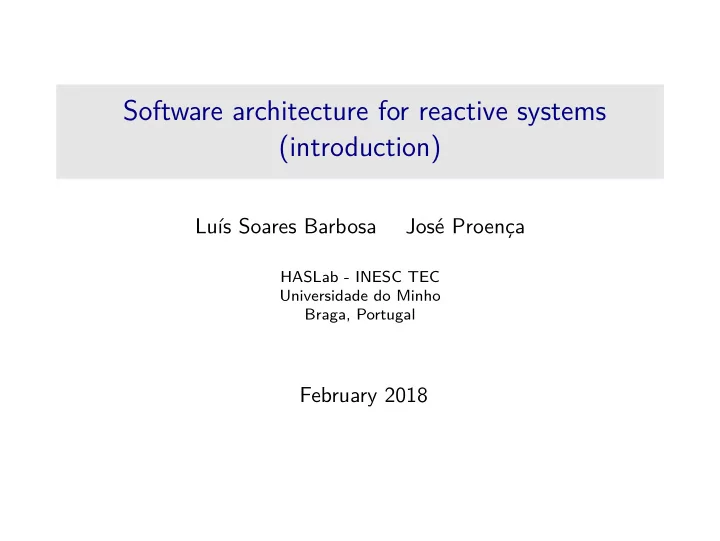 software architecture for reactive systems introduction