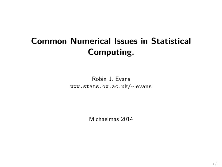 common numerical issues in statistical computing