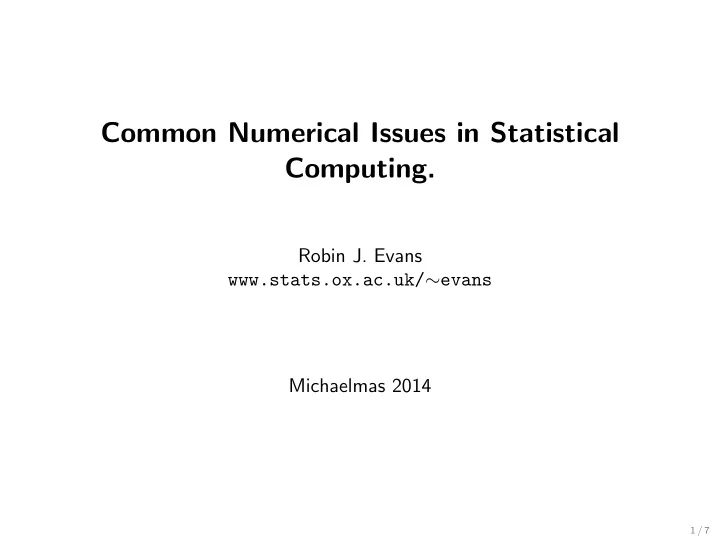 common numerical issues in statistical computing
