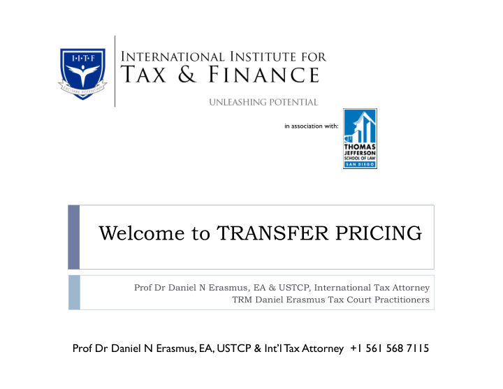 welcome to transfer pricing