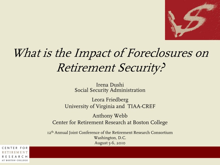 what is the impact of foreclosures on retirement security
