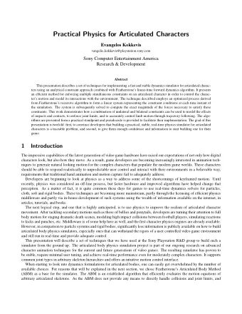 Practical Physics for Articulated Characters  Evangelos Kokkevis  vangelis