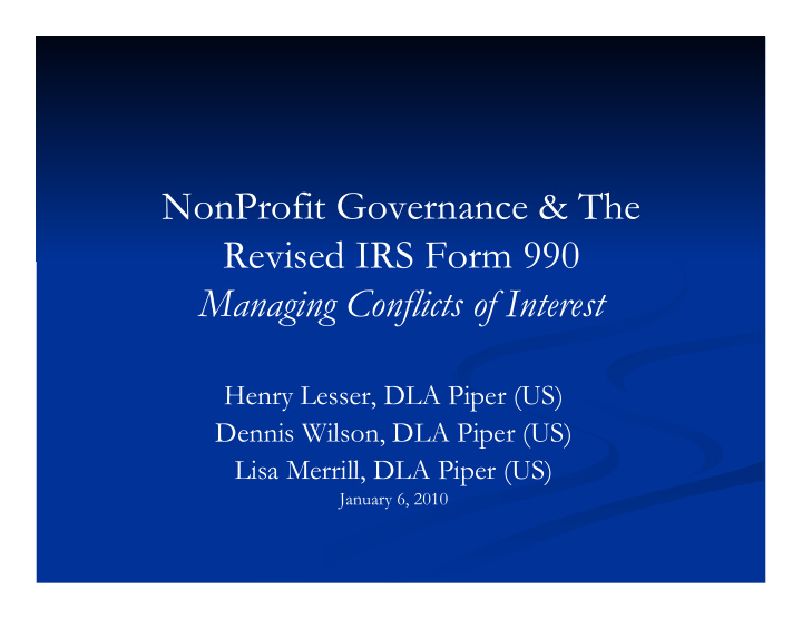 nonprofit governance the revised irs form 990 managing