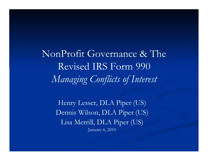 nonprofit governance the revised irs form 990 managing