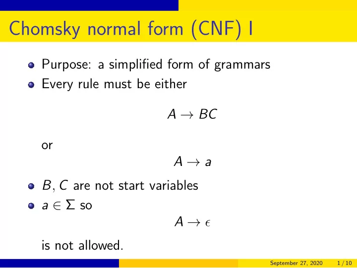 chomsky normal form cnf i