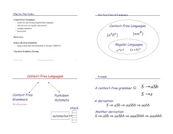 S &quot; #  Context-Free  Pushdown  Grammars  Automata  A derivation:  S  aSb  aaSbb  aabb  We will