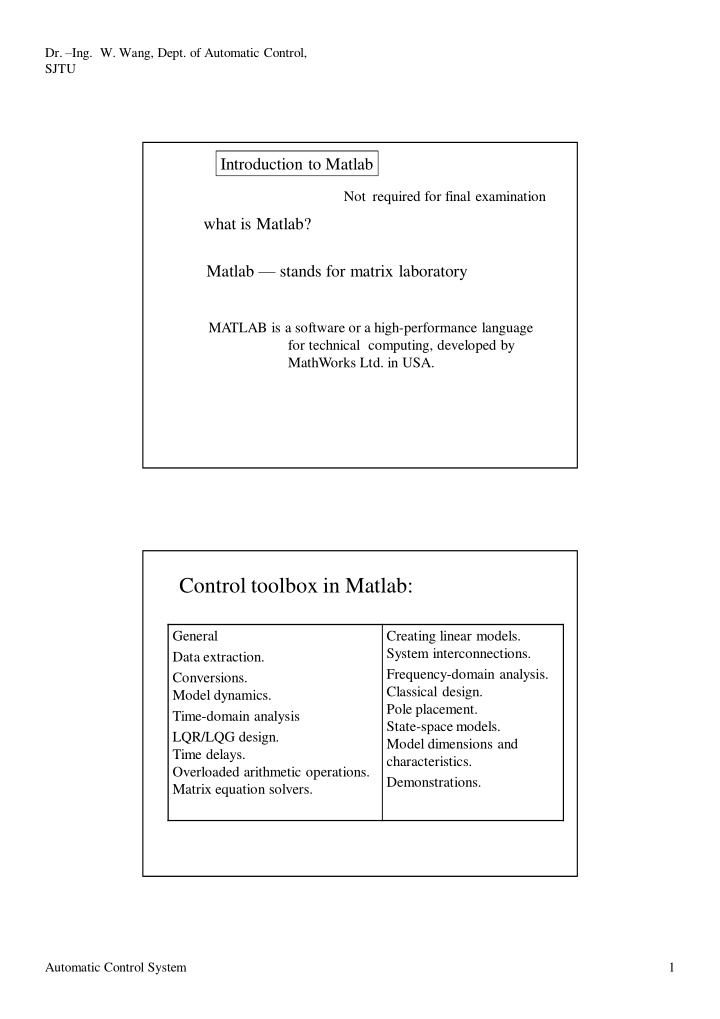 control toolbox in matlab