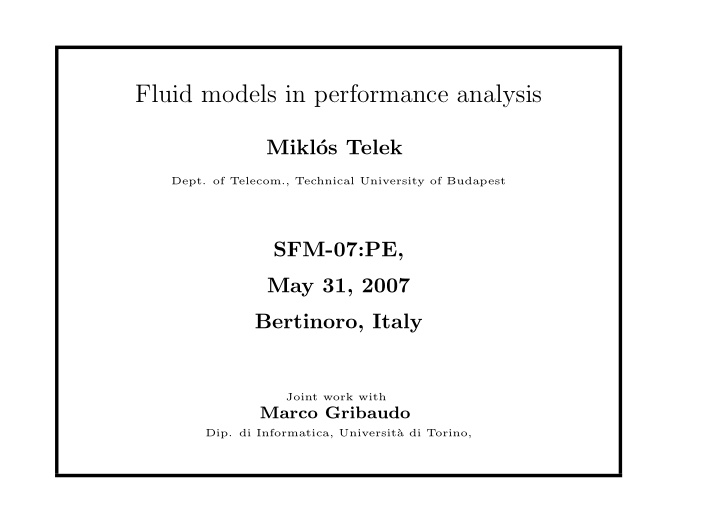 fluid models in performance analysis