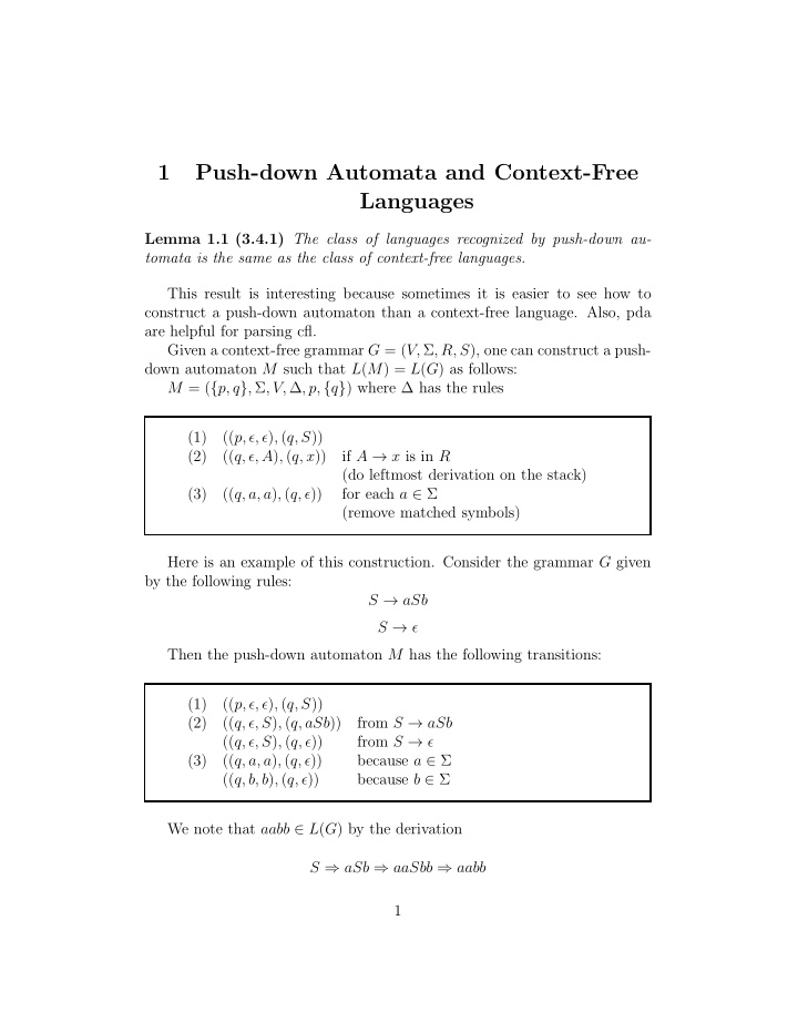 1 push down automata and context free languages