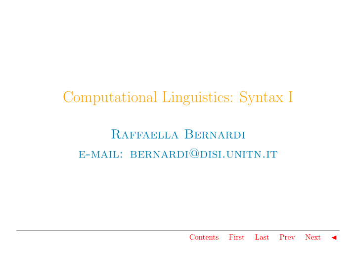 computational linguistics syntax i