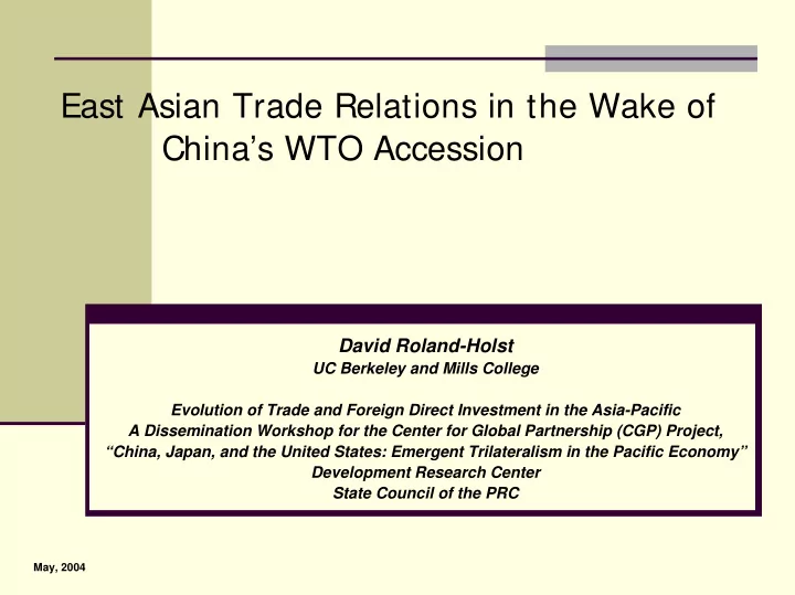 east asian trade relations in the wake of china s wto