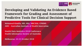 Developing and Validating An Evidence Based  Framework for Grading and Assessment of  Predictive