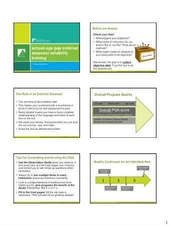 school-age pqa external  methods?  What might create an obstacle to  assessor reliability  your