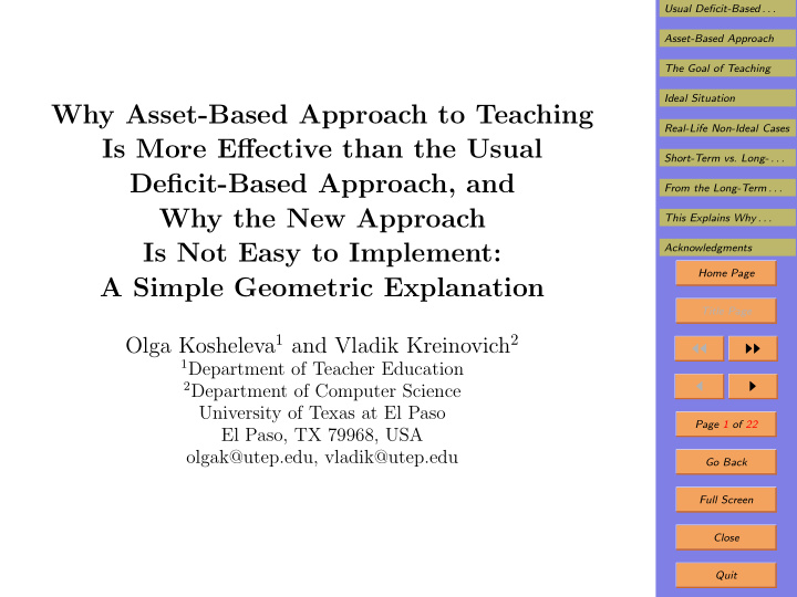 why asset based approach to teaching