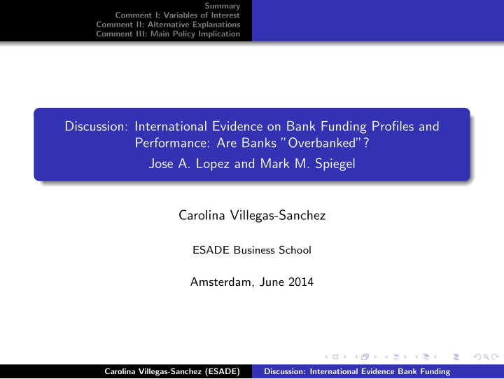 discussion international evidence on bank funding