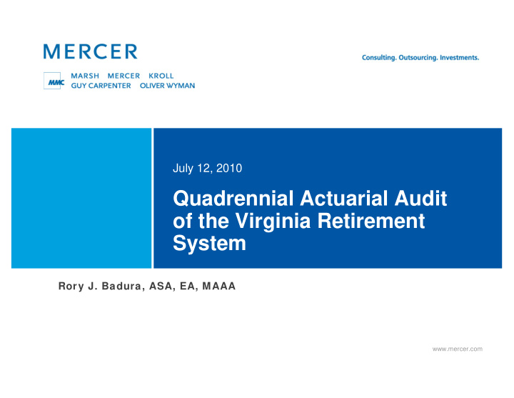 quadrennial actuarial audit of the virginia retirement