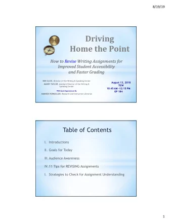 Driving  Home the Point  How to Revise Writing Assignments for  Improved Student Accessibility  and
