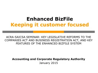 Enhanced BizFile Keeping it customer focused  ACRA-SAICSA SEMINAR: KEY LEGISLATIVE REFORMS TO THE