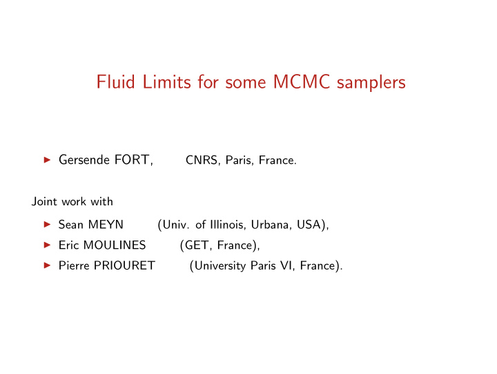 fluid limits for some mcmc samplers