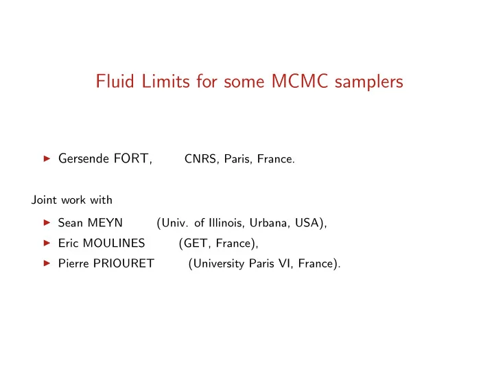 fluid limits for some mcmc samplers