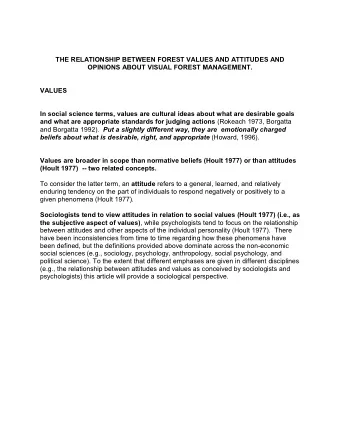 THE RELATIONSHIP BETWEEN FOREST VALUES AND ATTITUDES AND  OPINIONS ABOUT VISUAL FOREST MANAGEMENT.