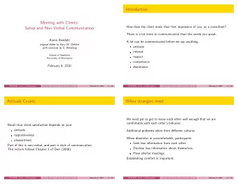 Introduction  Meeting with Clients:  How does the client make their first impression of you, as a